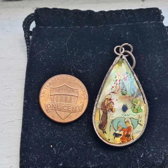 Antique  Hand Painted Persian Pendant - Picture 9 of 14